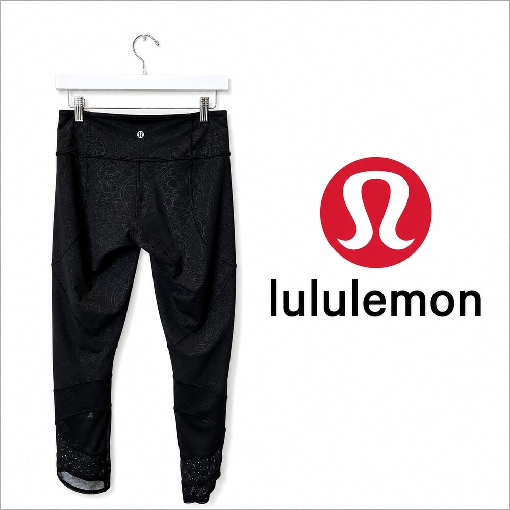 LULULMEMON Black Patterned Leggings Size 6